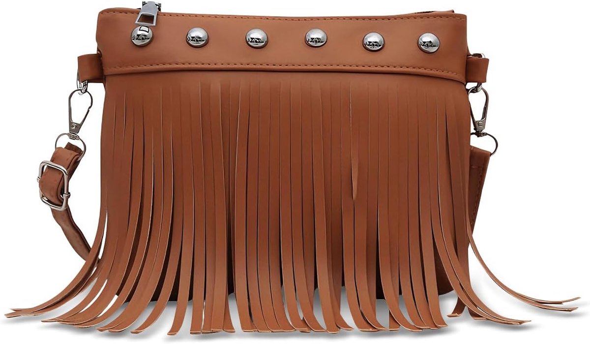 Schoudertas dames - kleine crossbody tas - PU-leer - met kwast en klinknagels - ShopVlot