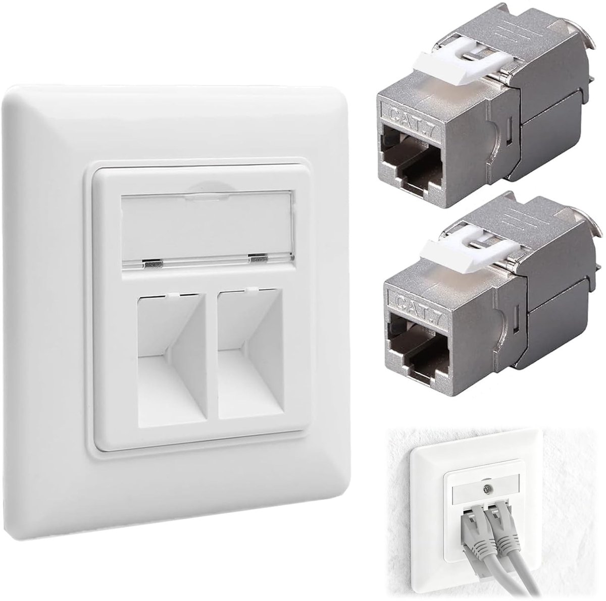 Solidchoice - Flush-Mounted Netwerkaansluiting met 2 RJ45 CAT 7 Modules