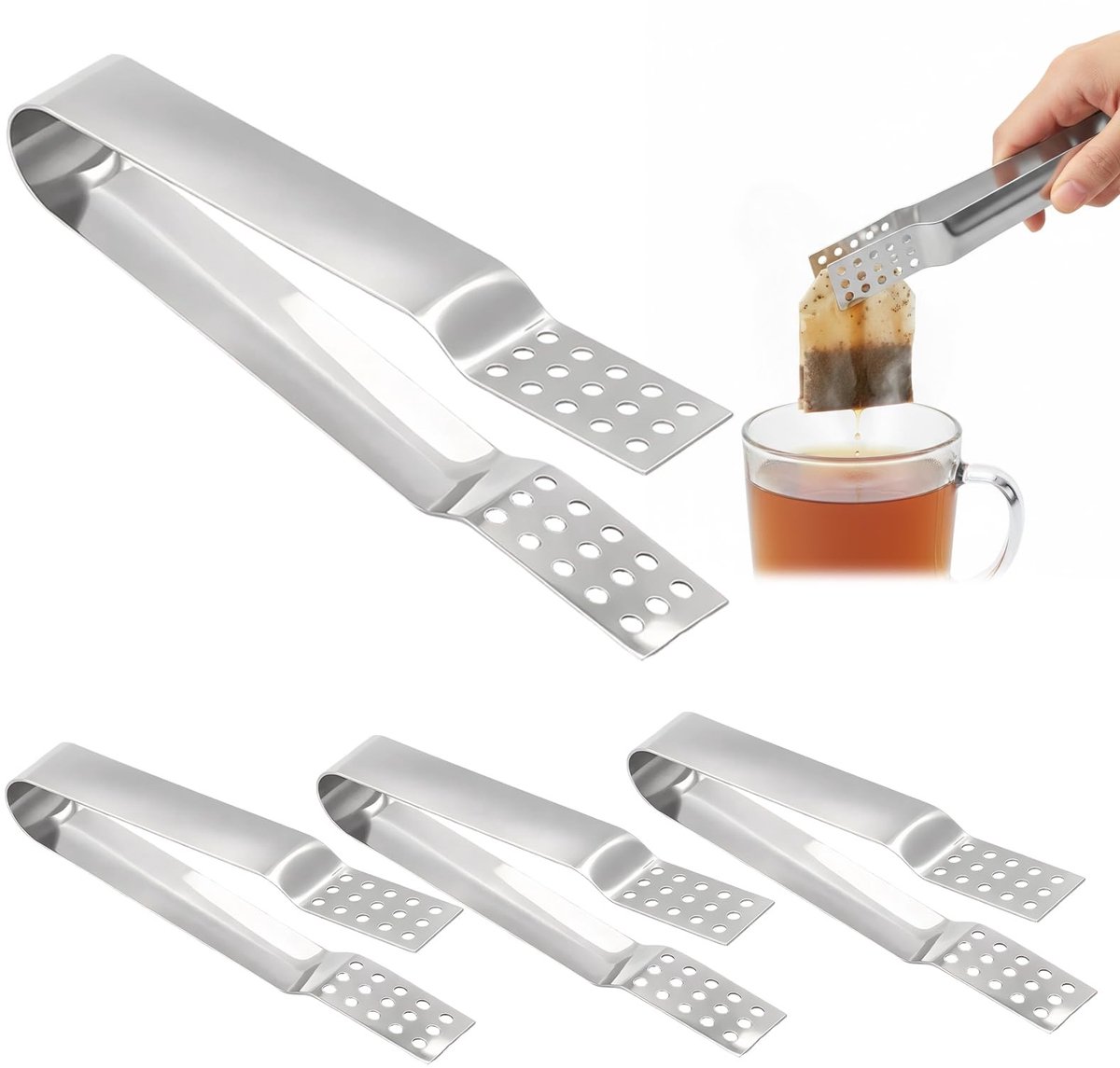Solidchoice - Theezaktang 4 Stuks Roestvrij Staal met Ergonomische Greep