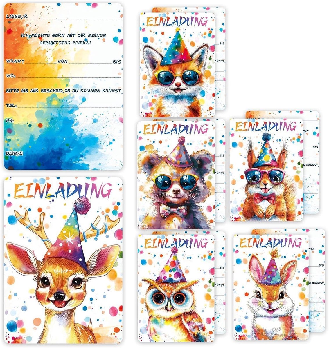 Uitnodigingskaarten verjaardag kinderen - 12-delige set - kleurrijk design - perfect voor feestjes - ShopVlot