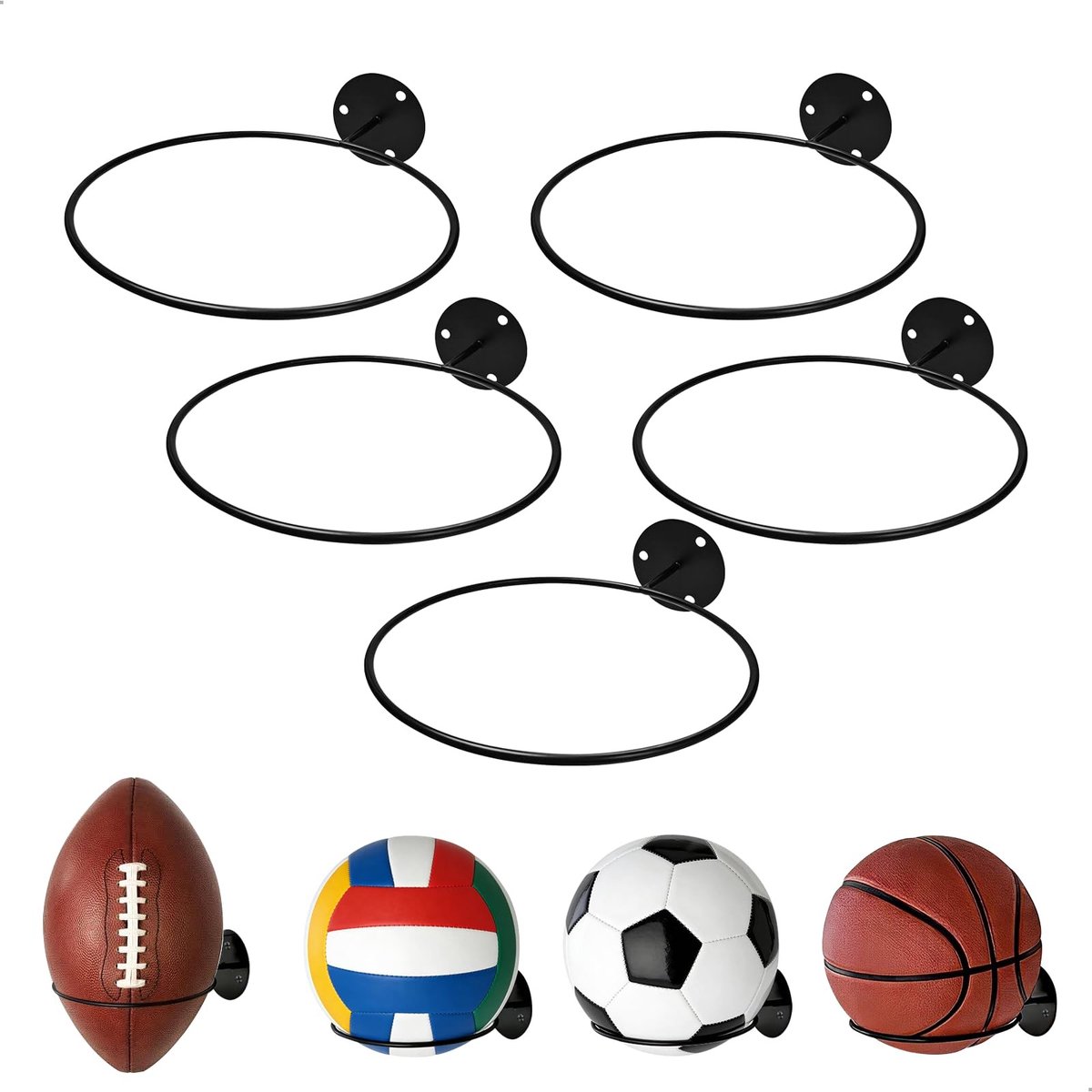 Solidchoice - Voetbalstandaard Set van 5, Wandhouder voor Sportballetjes