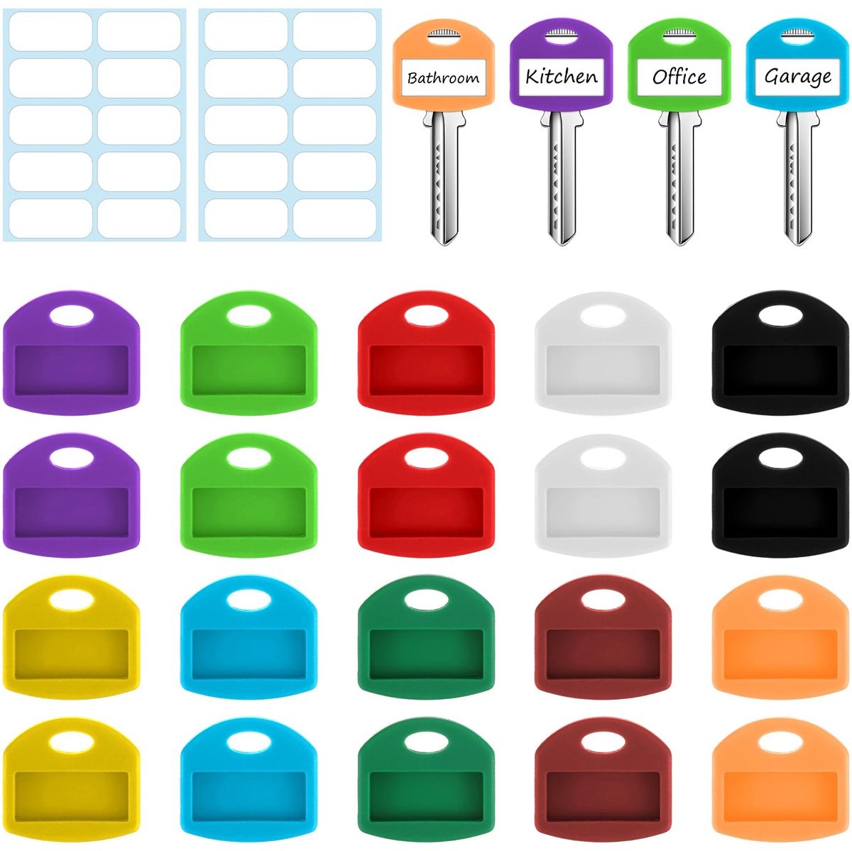 Solidchoice - Set van 20 Sleutelkappen met Labels in 10 Kleuren