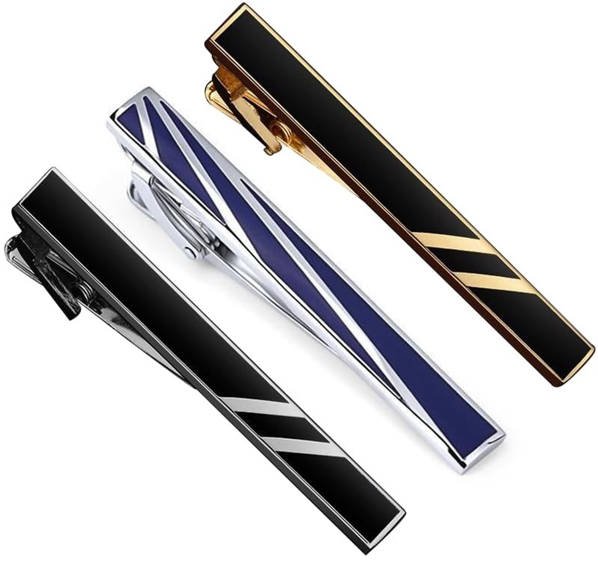 Solidchoice - Set van 3 Elegante Stropdasspelden voor Heren, Staal, Blauw, Zwart, Goud