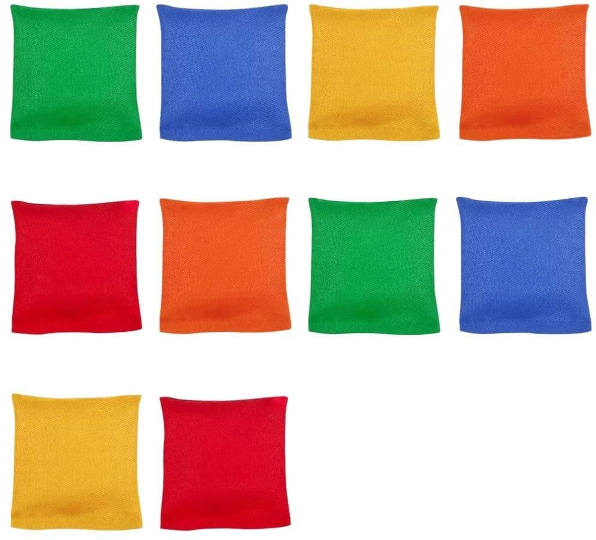 Kleurige Bean Bags voor Cornhole Spel - Set van 10 Zandzakjes van 8 x 8 cm voor Buitenactiviteiten, Ideaal voor Volwassenen en Tieners vanaf 14 Jaar