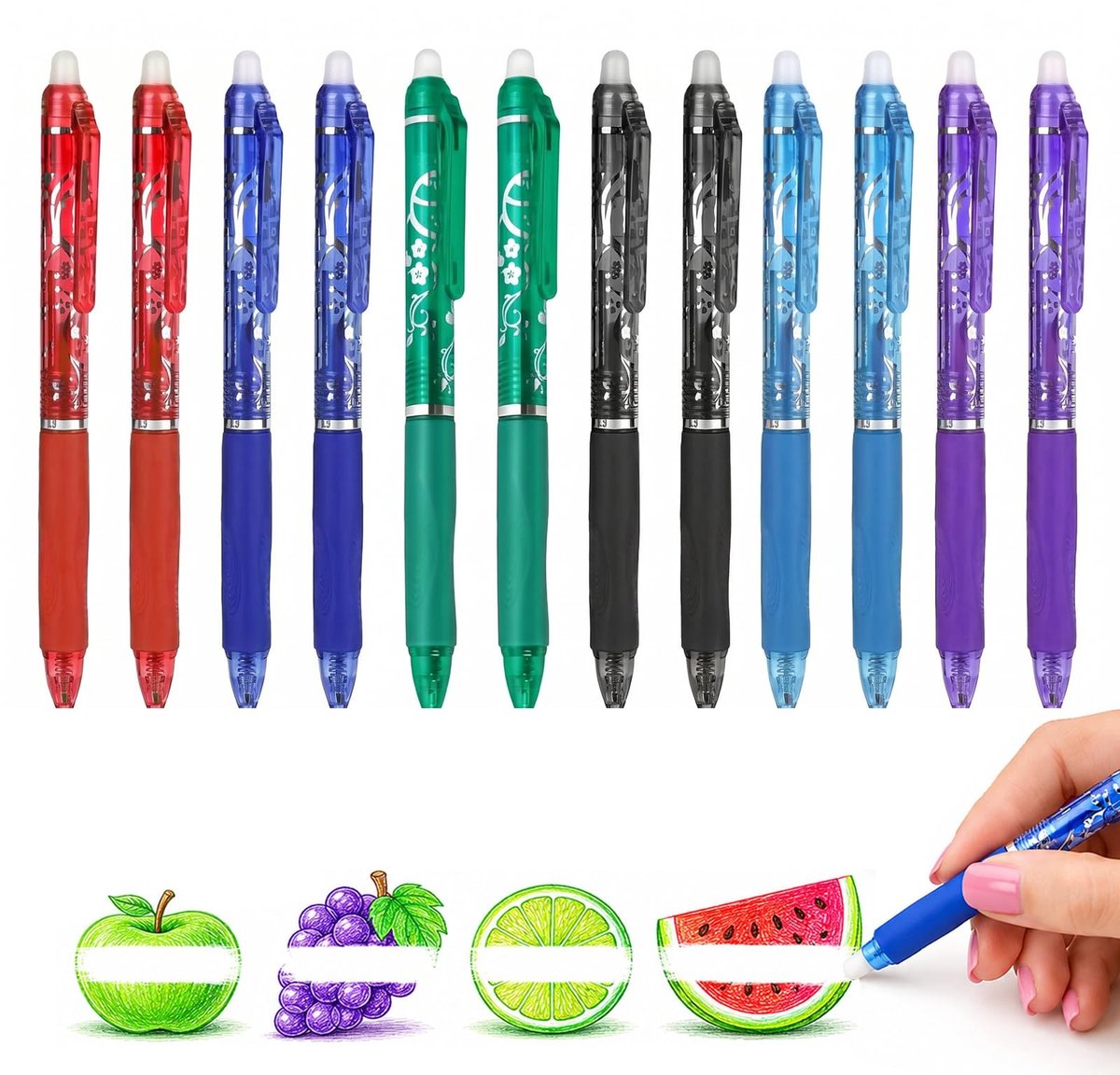 Solidchoice - Set van 12 Uitwisbare Balpennen met 0,5 mm Punt