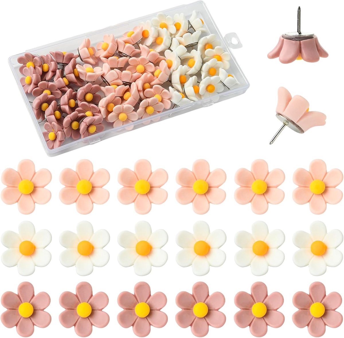 Bloemen decoratieve punaises voor prikborden, roze, 50 stuks - ShopVlot