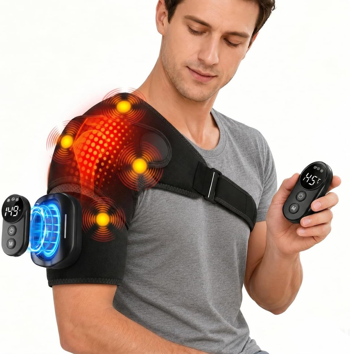 3-in-1 Shoulder Massager with Remote Control, Shoulder Warmer Pad with 5 Heat Settings and 5 Vibration Modes, 5000 mAh - ShopVlot