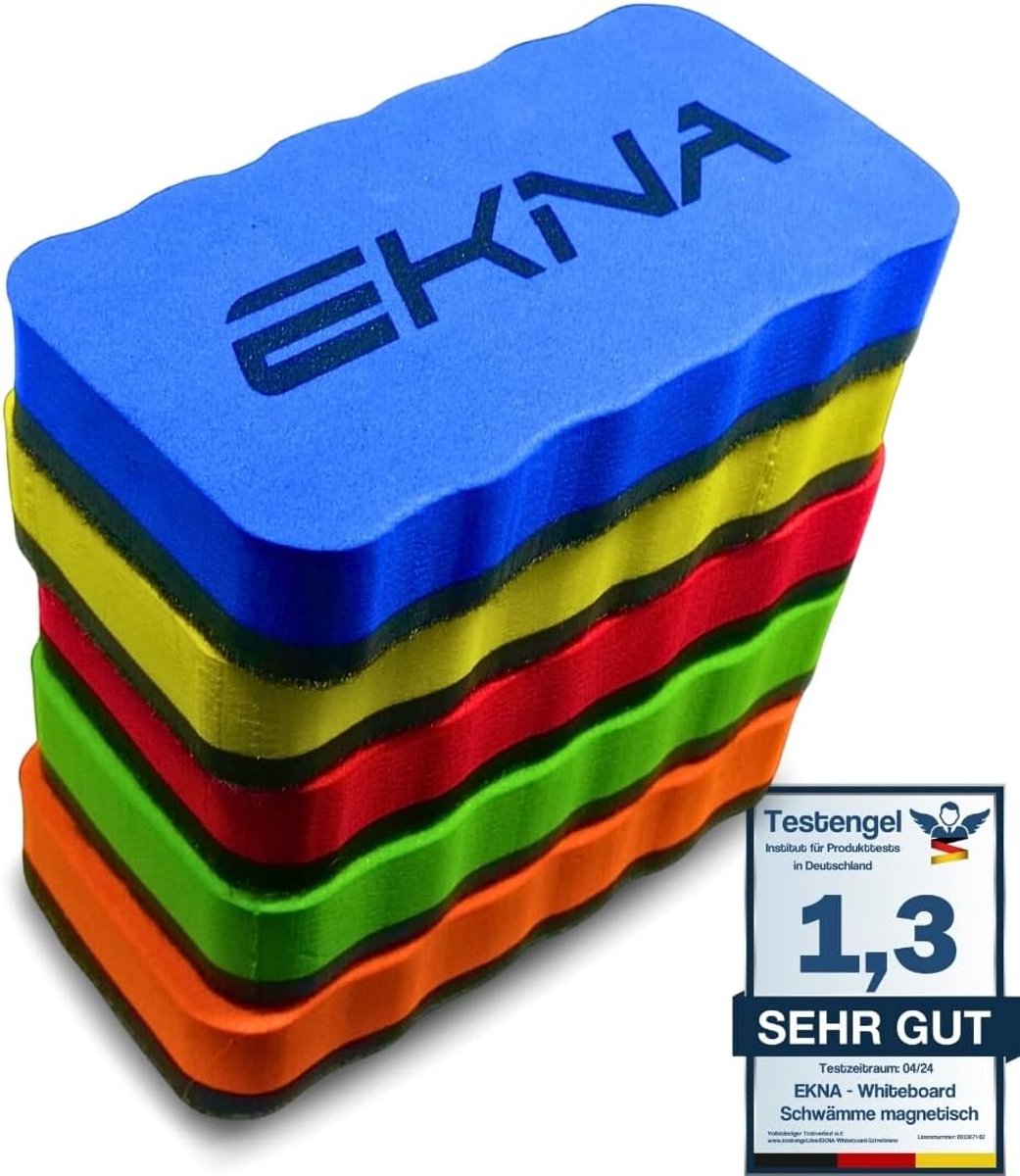 EKNA Magnetic Sponge for Whiteboard, Pack of 5, Colourful 110 x 55 mm, Suitable for Whiteboards, Signs, Flip Charts - ShopVlot