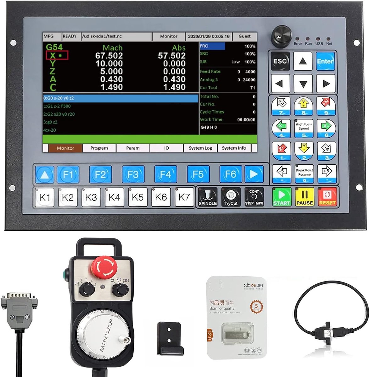 RATTMMOTOR CNC Control System DDCS Expert,5 Axis Offline Motion Controller PLC, 1MHz G-code U Disk with CNC Handwheel - ShopVlot