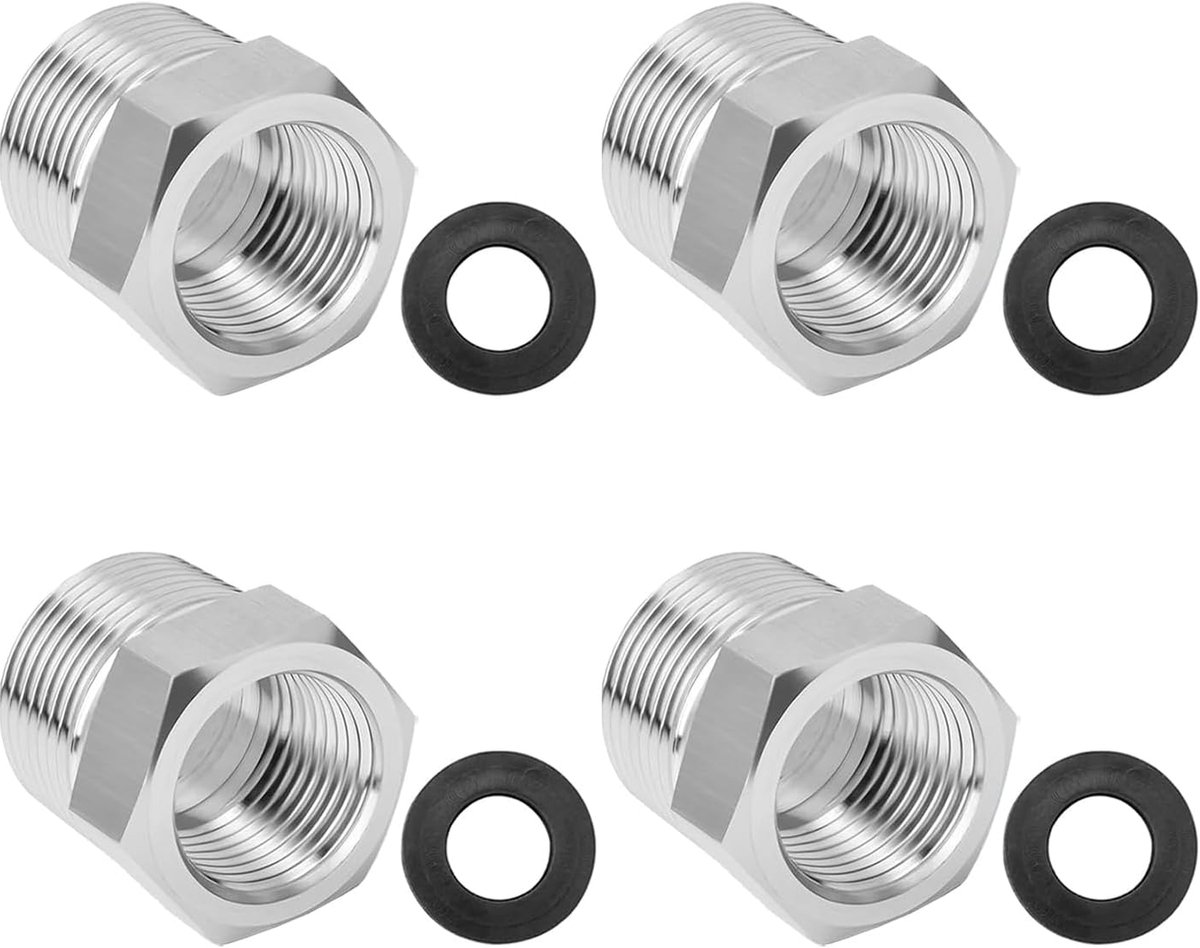 YOGAZEN 4 stuks verloopstuk 1/2 naar 3/8, 4 stuks adapter 1/2 tot 3/8 inch, verloopstuk, roestvrij stalen - ShopVlot