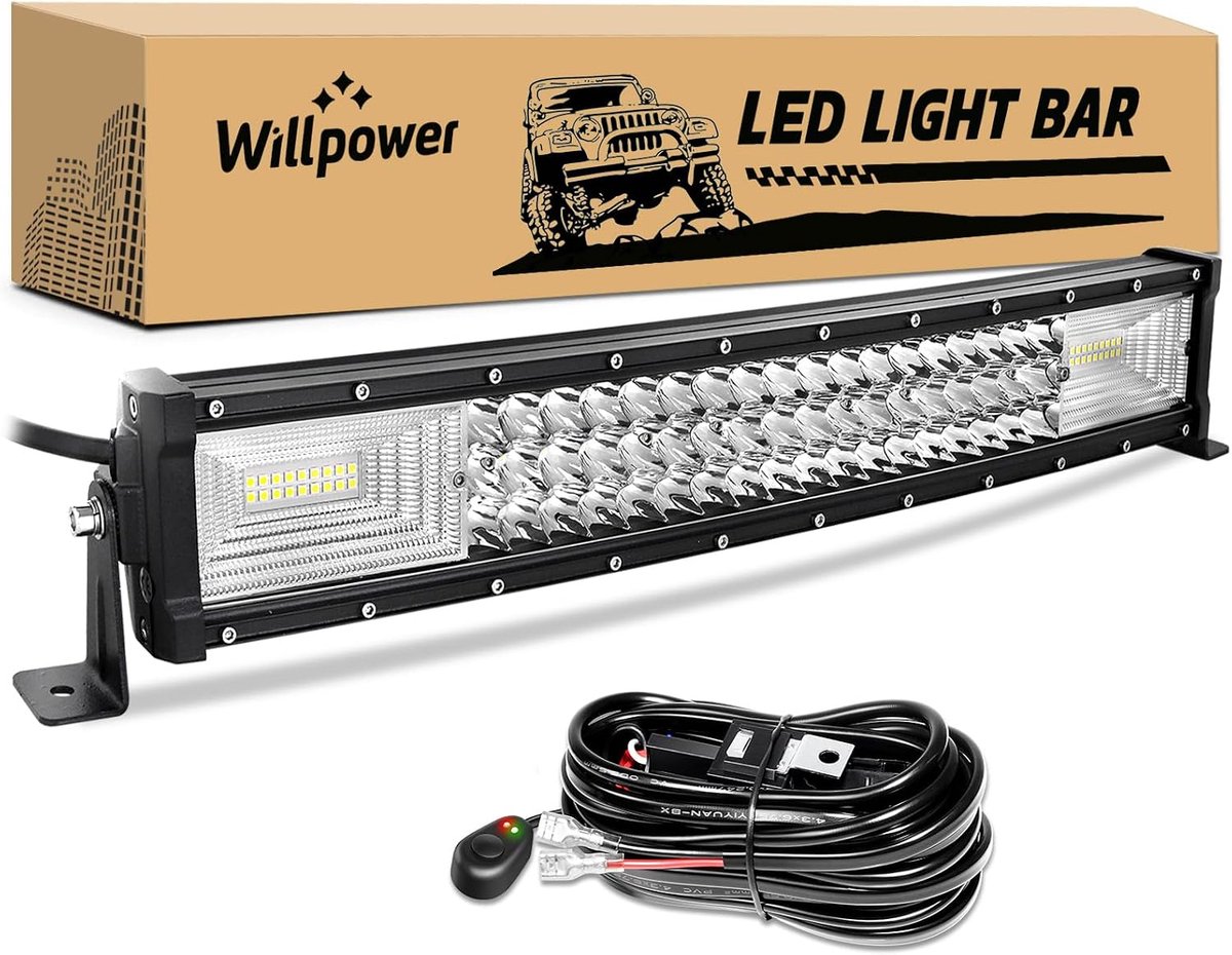 Willpower Curved LED Light Strip, 22 inch 270W LED Light Bar with Wiring Harness Kit for Various Off-Road Vehicles - ShopVlot