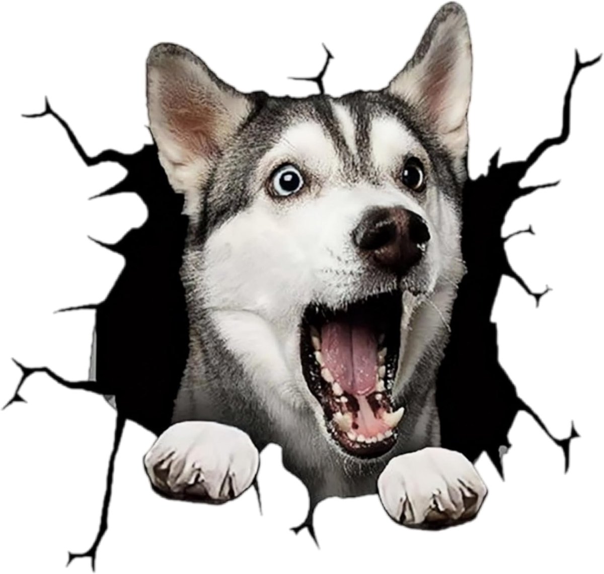 3D Husky Dog Cracking muursticker, 5,5 inch, waterdichte autostickers, vinyl sticker voor auto, SUV, motorfiets - ShopVlot