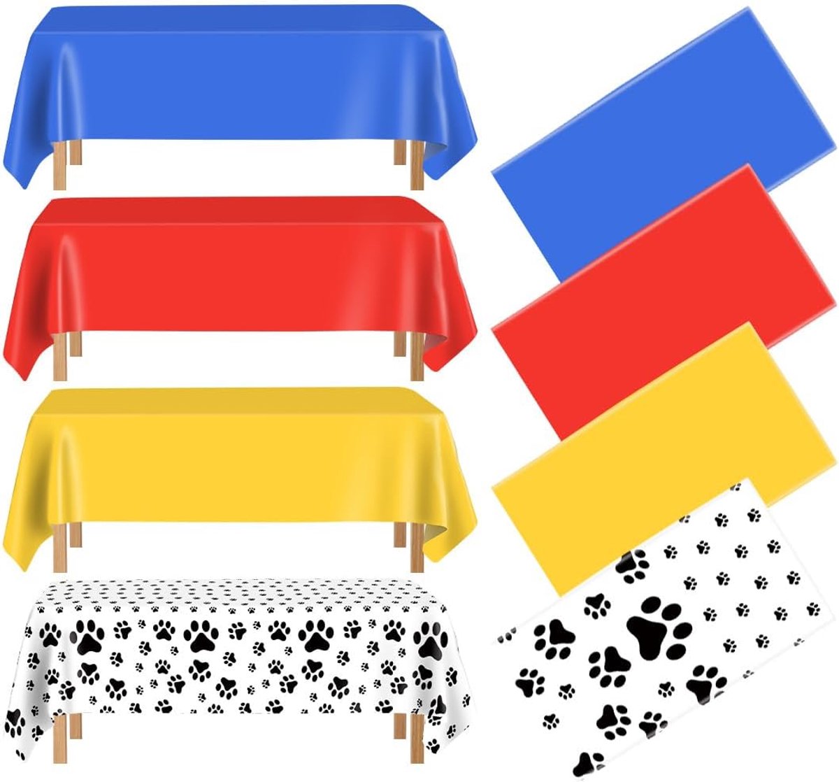 4pcs Paw Print Tablecloths Red Blue Yellow Puppy Dog Pet Paw Print Rectangular Tablecloth for Puppy Theme Birthday - ShopVlot