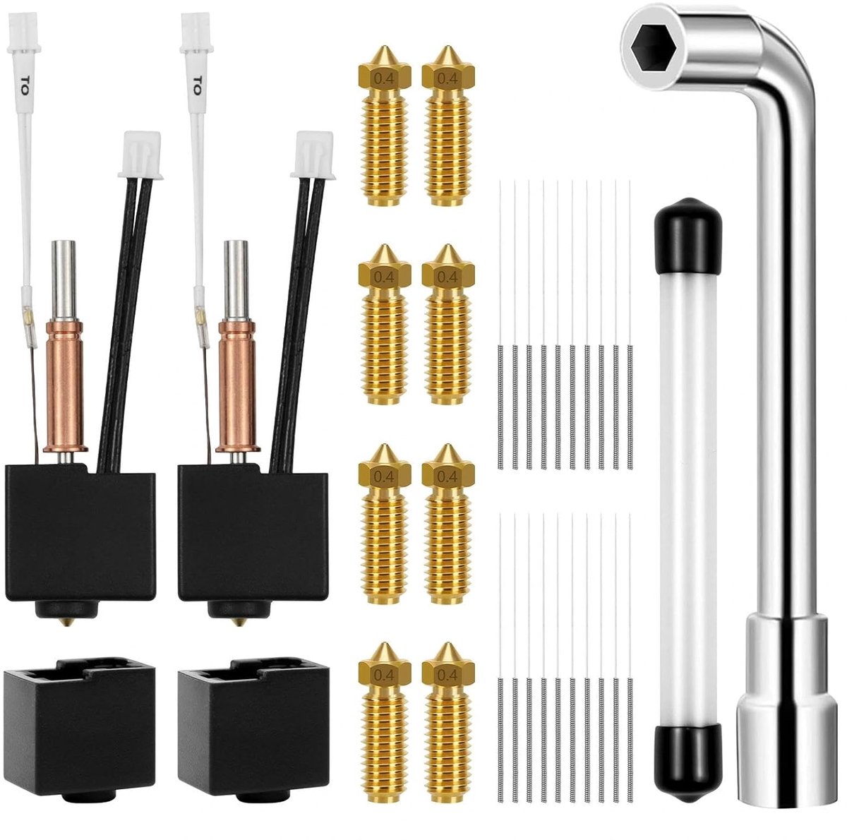 Kobra 3 and Kobra 3 Combo Hotend Kit, 1 Spray Wrench, 2 Hotends, 2 Silicone Protective Covers, 8 Brass Nozzles 0.4 mm - ShopVlot