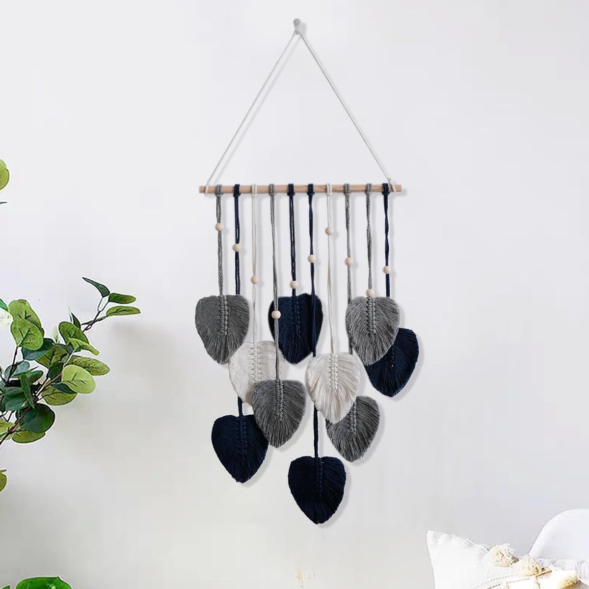HNLMZ Macrame Wall Wallpaper, Handmade Boho Wall Decoration, Tapestry, Woven Macramé Tapestry with Wooden Beads and - ShopVlot
