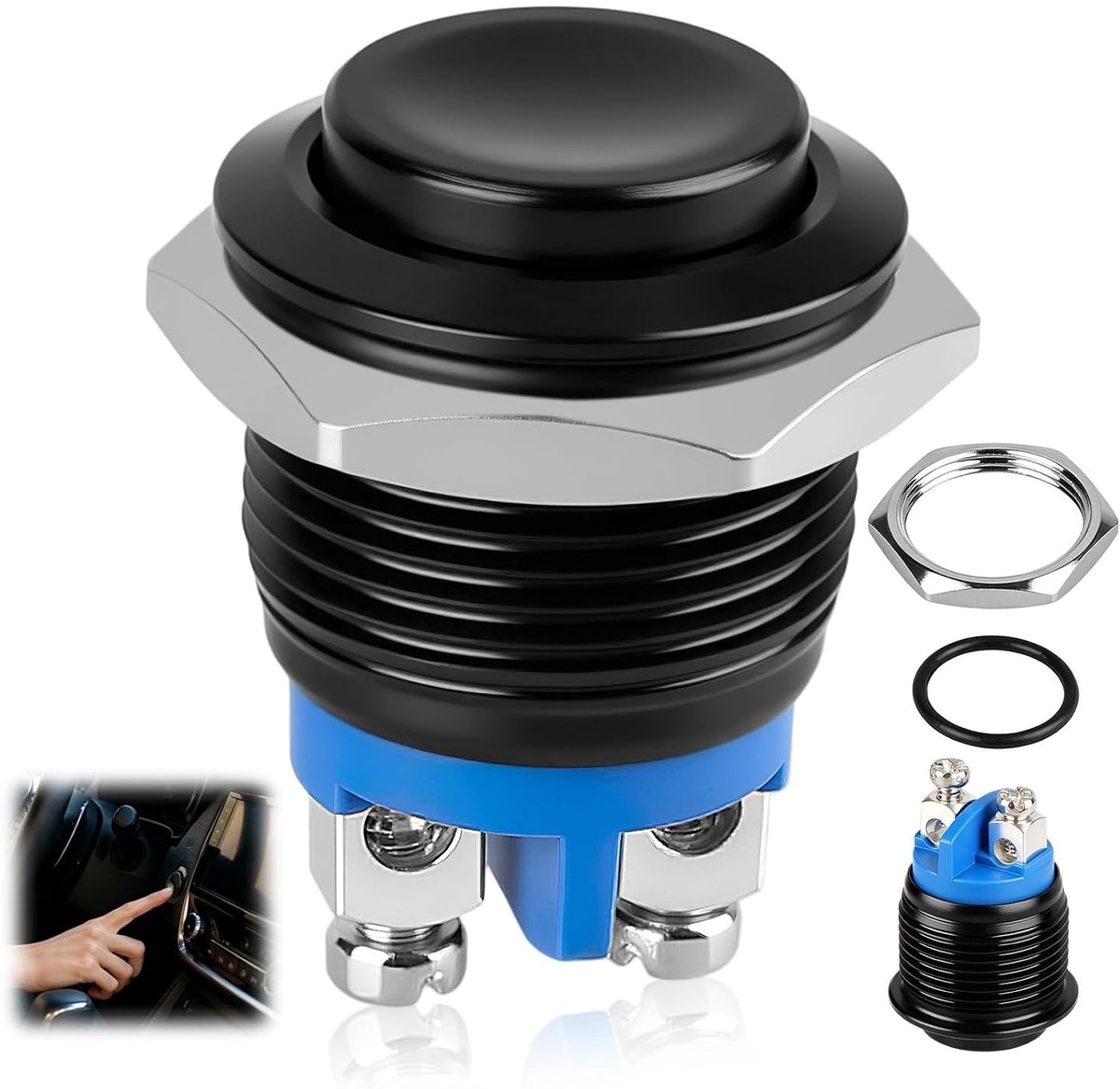 Momenteel drukknop, metalen knop, 16 mm, voor auto- en thuisbediening, zwart - ShopVlot