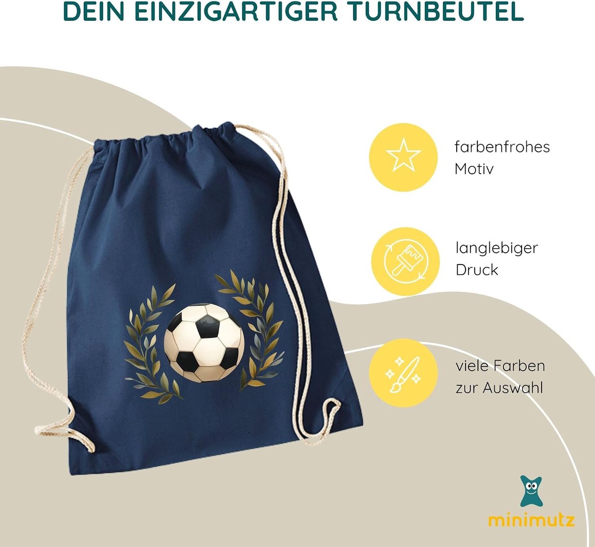 minimutz Gymtas voetbal jongens, stoffen tas rugzak van katoen om te trekken, sporttas school, wisselwaszak - ShopVlot