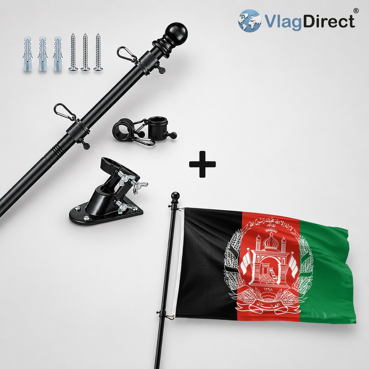 VlagDirect - Compleet vlaggenpakket - Zwarte vlaggenstok inclusief vlaggenstokhouder + Valkenburg aan de Geul vlag - Gemeente Valkenburg aan de Geul vlag - 90 x 150 cm.