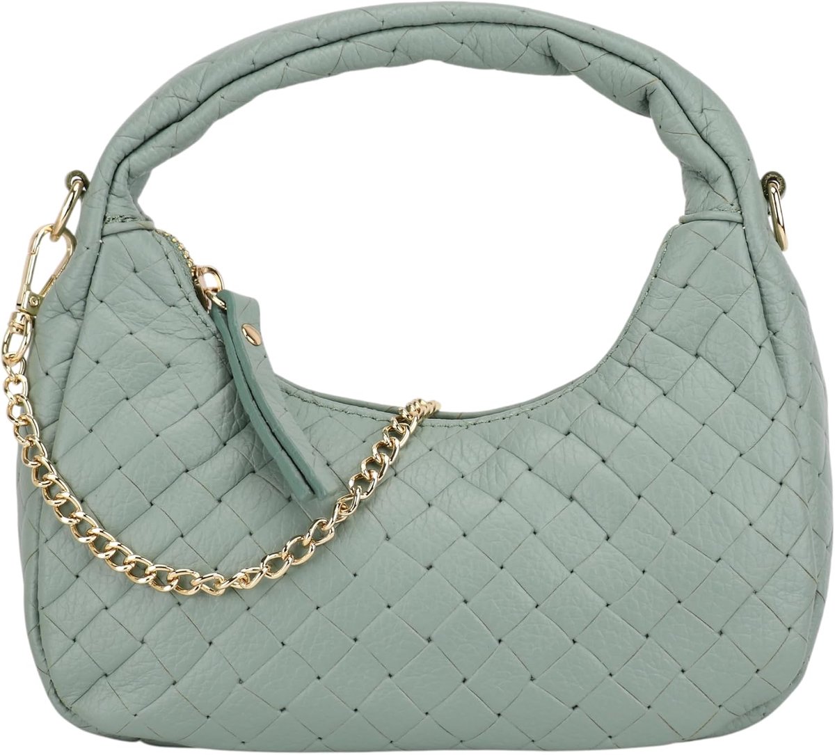 SH Leder Julie G316 Women's Small Genuine Leather Handbag with Braided Print and Gold Chain Elegant Shoulder Bag Hobo - ShopVlot
