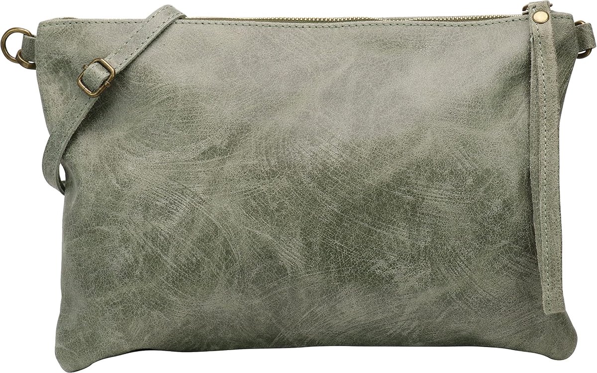 SH Leder Clara G396 Genuine Leather Shoulder Bag in Vintage Look Medium Bag Evening Bag 33 x 22 cm, olive green, M - ShopVlot