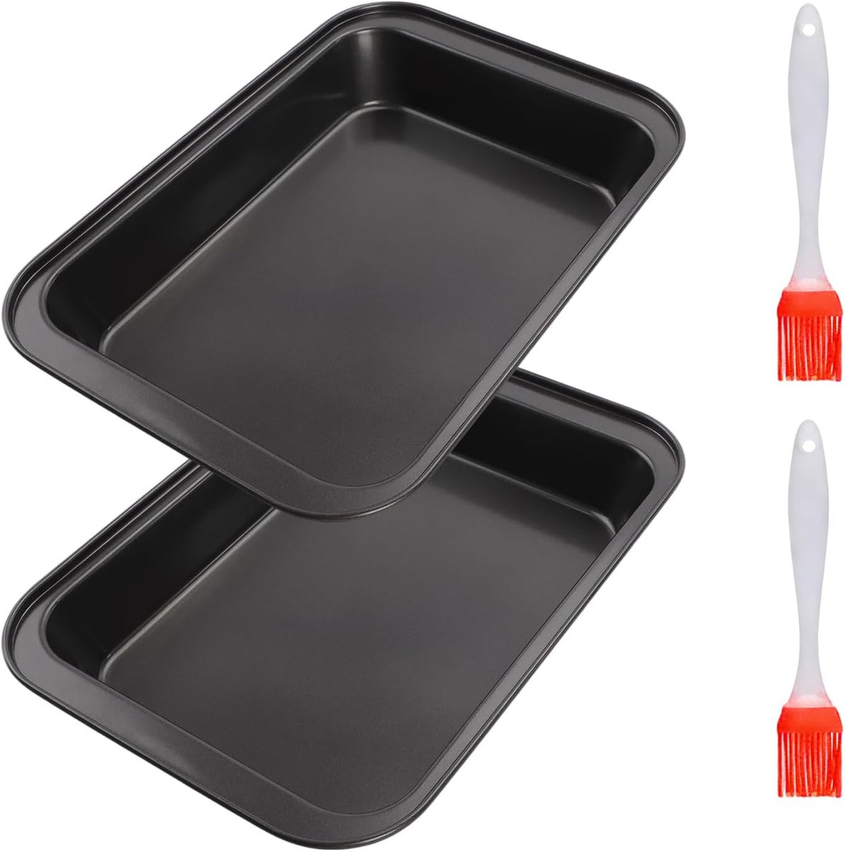 2 Pieces Baking Tray with 2 Baking Brushes, Deep Oven Mould, Brownie and Lasagna, Non-Stick Coating, Stainless Steel - ShopVlot