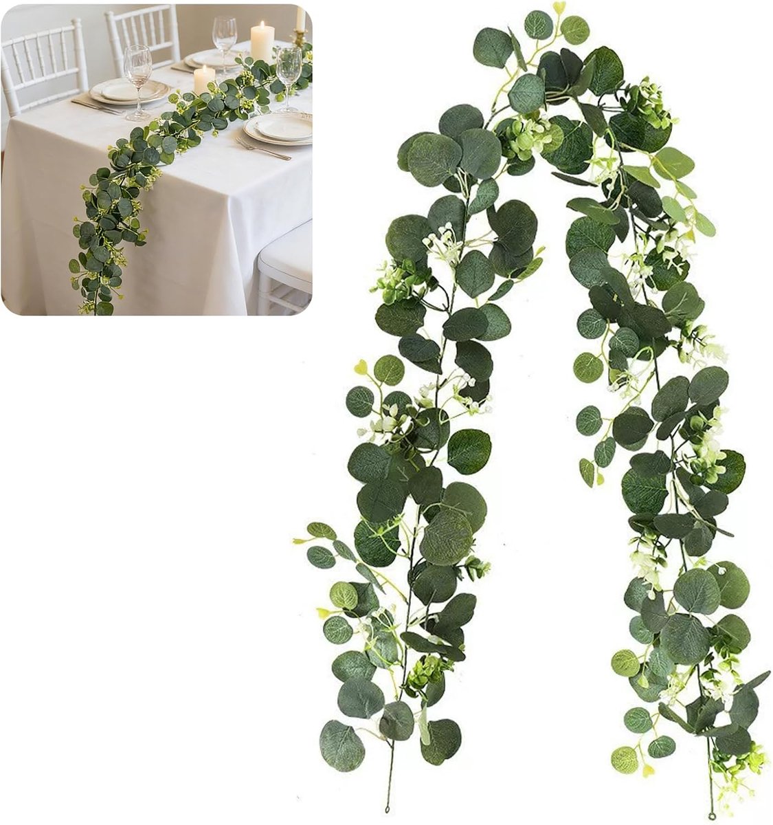 Eucalyptus slinger, 180 cm kunstmatige slingers, eucalyptus, groene plantenslinger, kunststof eucalyptusbladeren - ShopVlot