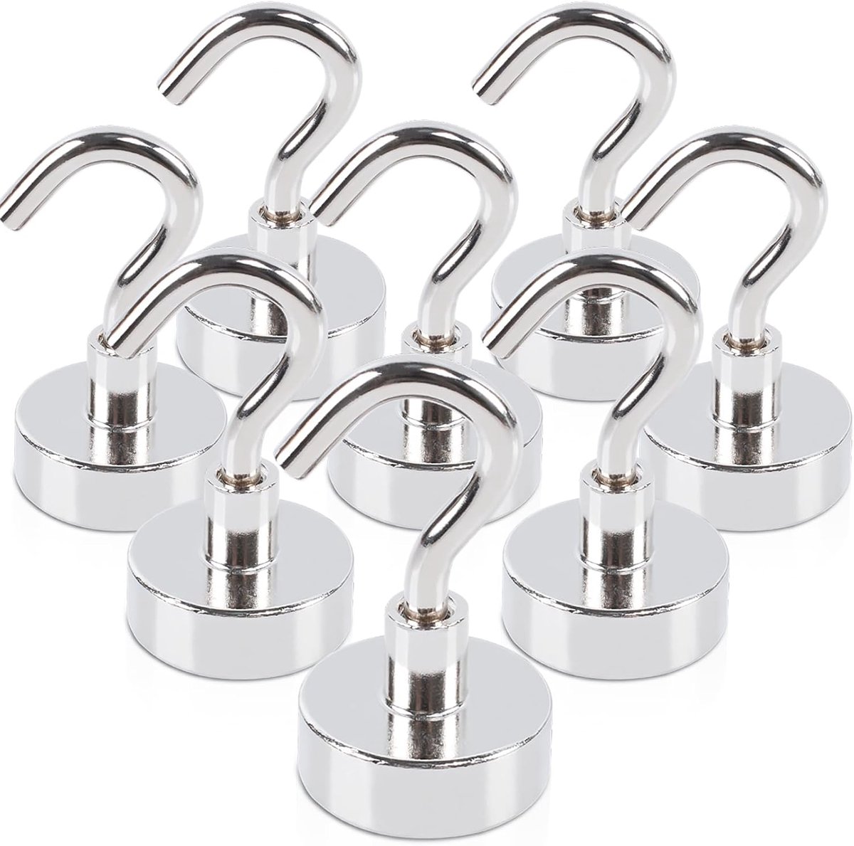 FPMYB Pack of 8 Neodymium Magnetic Hooks 15 kg Punch Free for Iron Doors, Refrigerators, Kitchen, Barbecue, Clothes - ShopVlot