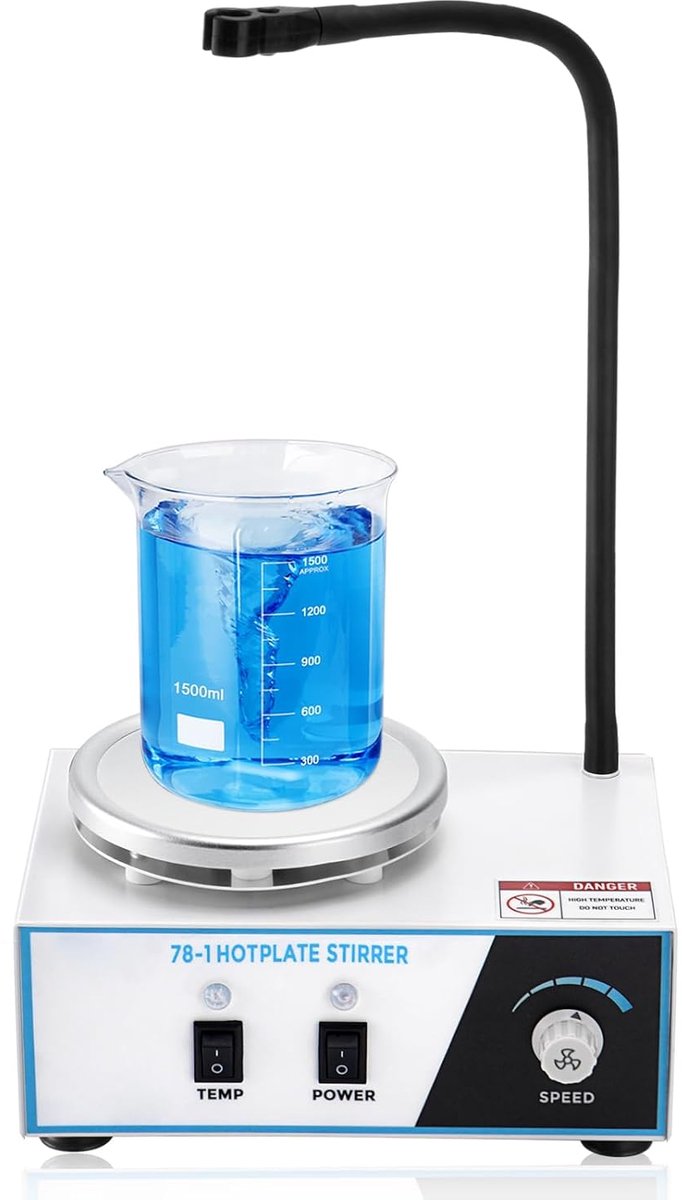 1.5L Magnetic Mixer with Heating Plate, 100-2600rpM 280°C 120mm with PT1000 Sensor Bendable Holder, Magnetic Stirrer - ShopVlot