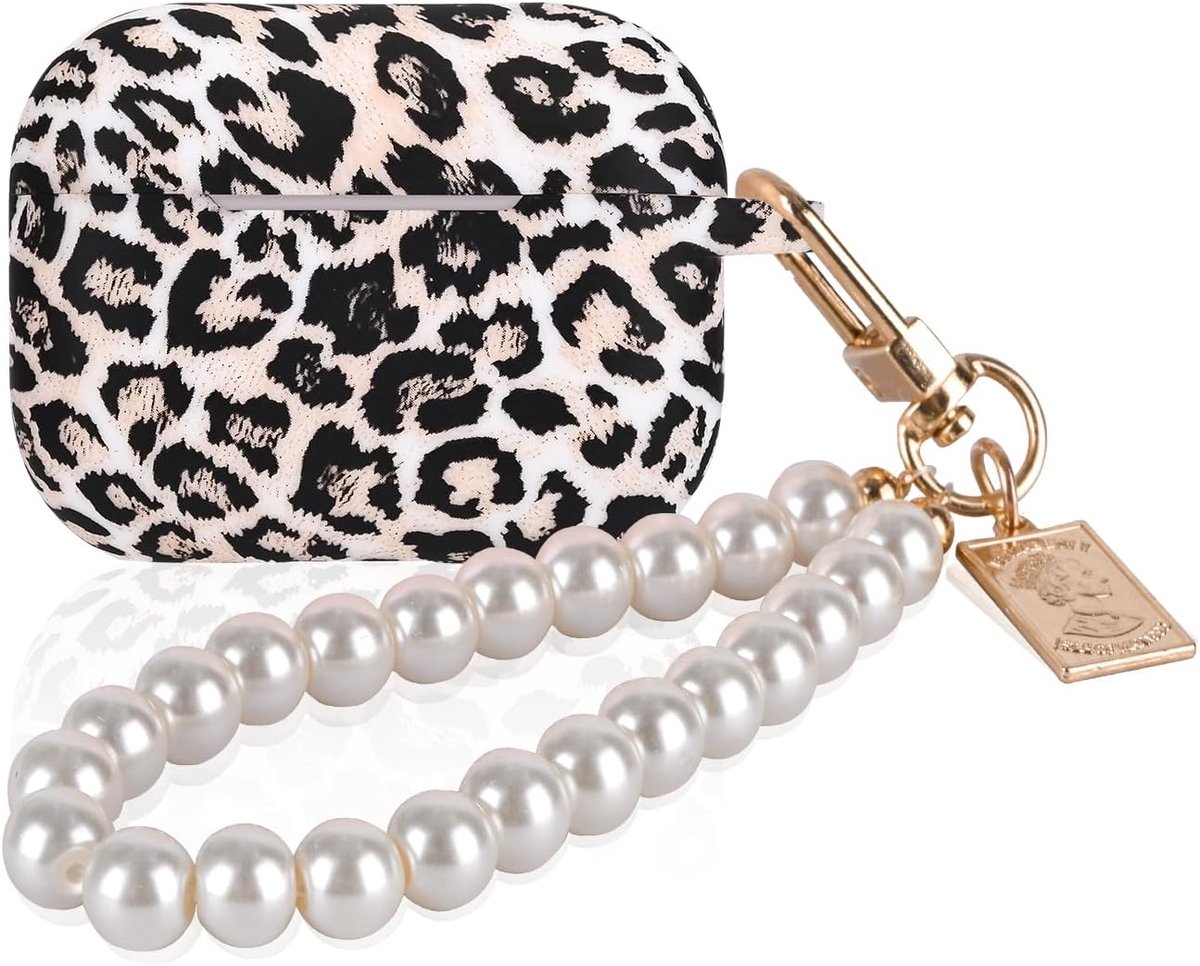 Compatible with Airpods Pro/Pro 2nd Generation Pearl Keychain Case, Leopard Pattern Protective Case for Women - ShopVlot