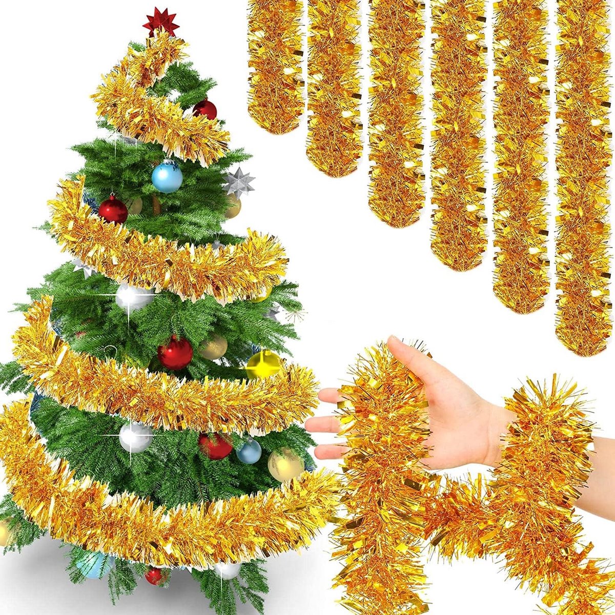 Christmas Tree Decoration, Garland, 6 Pieces Lamettas Garland, Christmas, Christmas Decoration, Christmas Party - ShopVlot