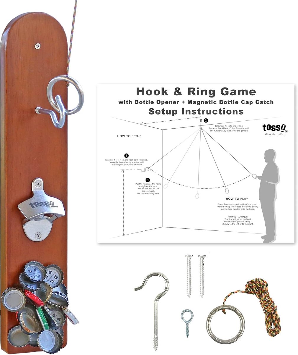 Catching hook and ring game with bottle opener and magnetic bottle cap - Perfect Mancave game - ShopVlot