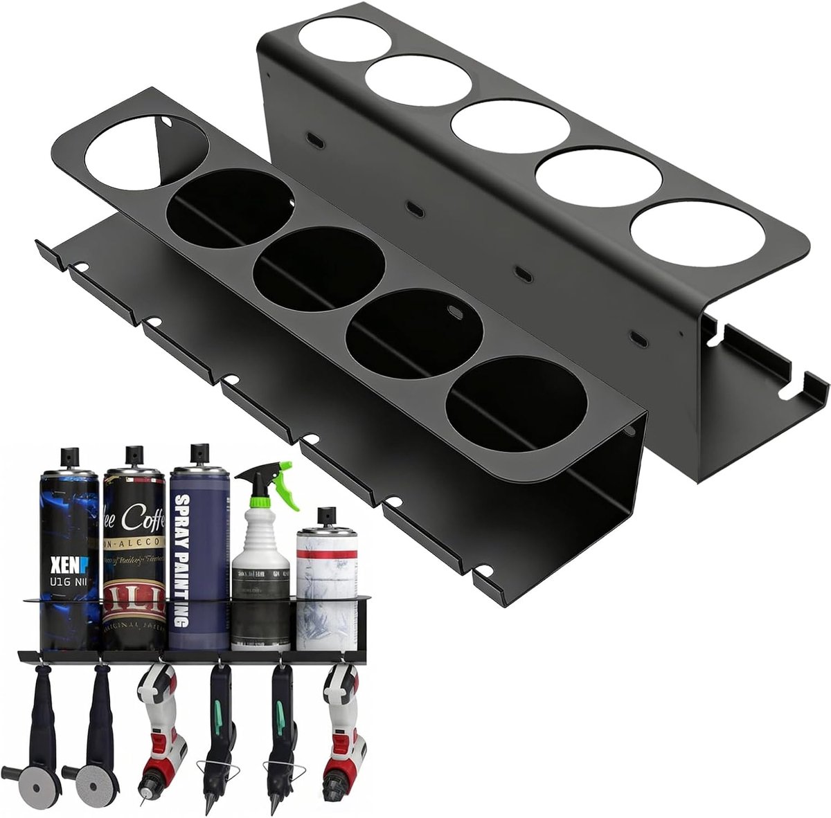 Heavy-Duty Steel Aerosol Spray Can Holder Rack - 2 Pack - Wall Mounted Organizer Holds 10 Cans - ShopVlot