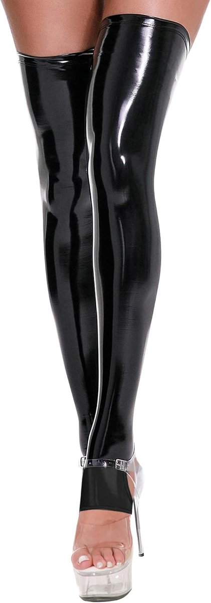 FEOYA Leather Overknee Socks Latex Thigh Stockings Overknee Stockings Slim Stockings Cosplay Dance Party Night Club - ShopVlot
