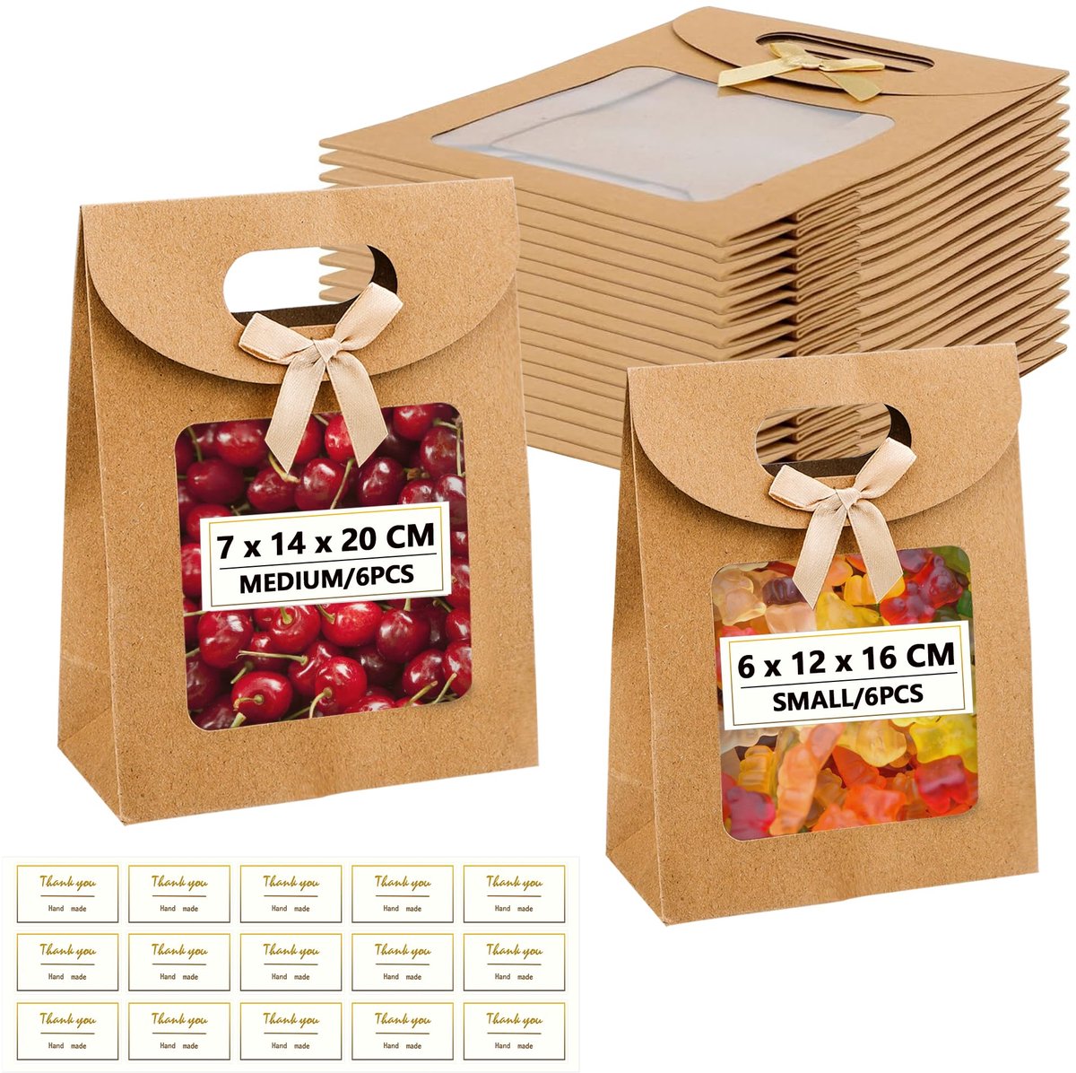 DesertBoy 12pcs geschenkzakje met handvat, geschenkzakje met venster, cadeauzakjes met venster, cadeauzakjes met - ShopVlot