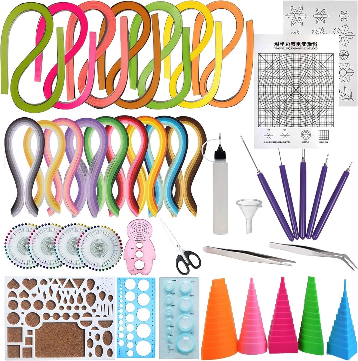33-delige papier quilling strips set met 17 quilling tools, 16 kleuren en 1600 strips voor papierkunst, knutselen en huisdecoratie