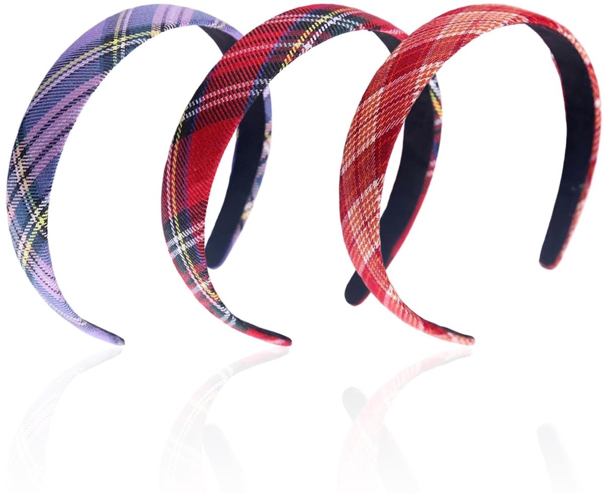 Dailygoods- Geruite Band - 3 Stuks - Klassiek Ontwerp - Zacht en Comfortabel - Duurzaam Materiaal - Geschikt voor Dagelijks Gebruik - Haarband