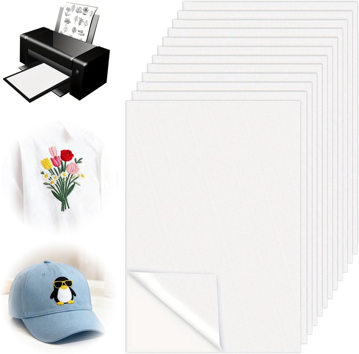 12 Stuks A4 (30x21cm) Wateroplosbare Zelfklevende Fleece Stickers voor DIY, Machine- en Handnaaien, Printbare Sjablonen