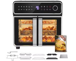 Dubbele Airfryer Oven 23L – 12-in-1 Heteluchtfriteuse met Dual Zone, Sync & Dual Cook, 230°C, Rotisserie en 13 Accessoires – Zwart