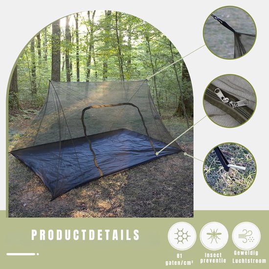 QIN® Klamboe Tent - Pop Up Tent - Inclusief Opbergtas - Lichtgewicht - Waterdichte Muggen Tent met Ritssluiting - Zwart - 240cm x 140cm x 110cm van Qin — afbeelding 4