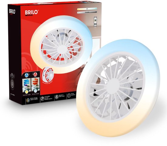 BRILONER Pafo - Plafondventilator met verlichting - LED plafondlamp met ventilator - dimbaar - 5 snelheden - ventilatorlamp zomer- en wintermodus - CCT - Ø38 cm - wit