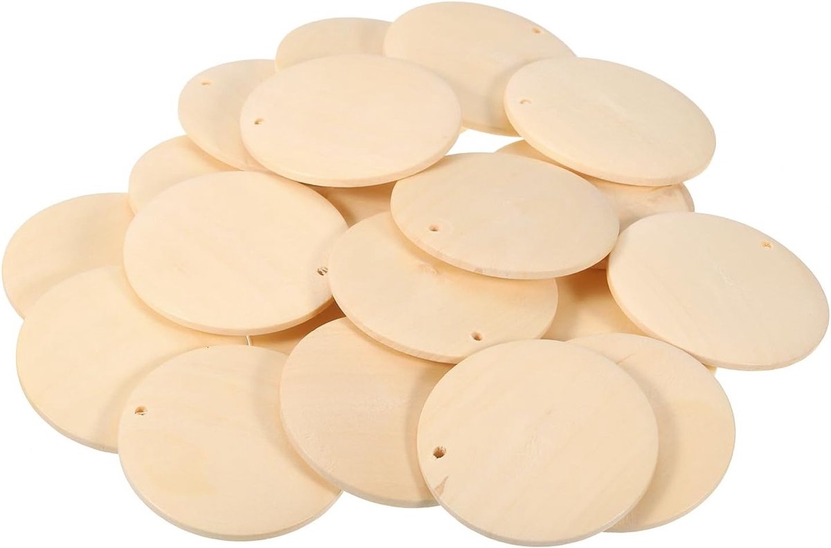 Ronde Houten Schijven 60mm - 5 Stuks, Onbehandelde Natuurlijke Cirkel Ornamenten voor DIY Projecten en Creatieve Decoratie
