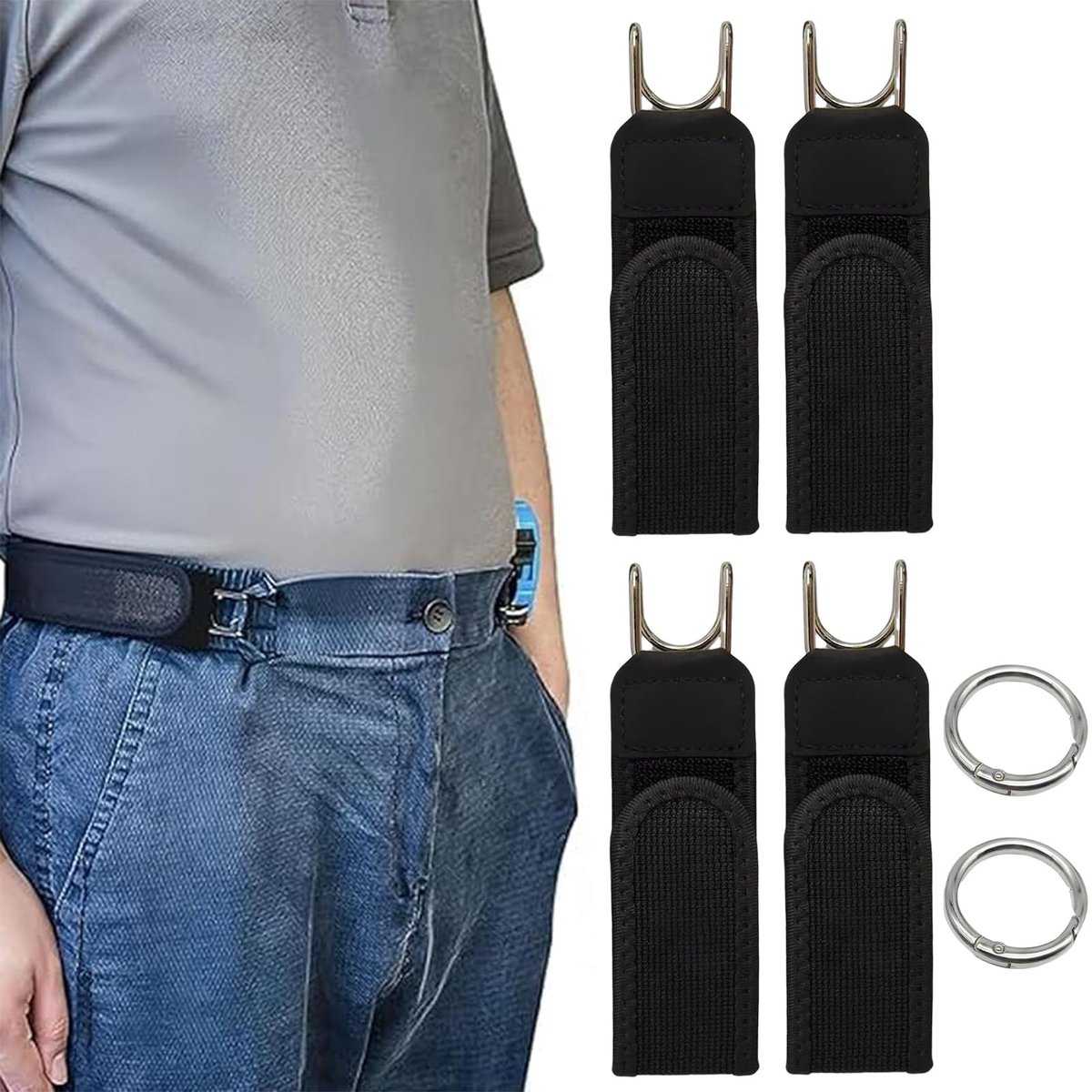 Dailygoods - 4 Stuks Onzichtbare Elastische Riemen met Metalen Haken - Verstelbare Riemen zonder Gesp