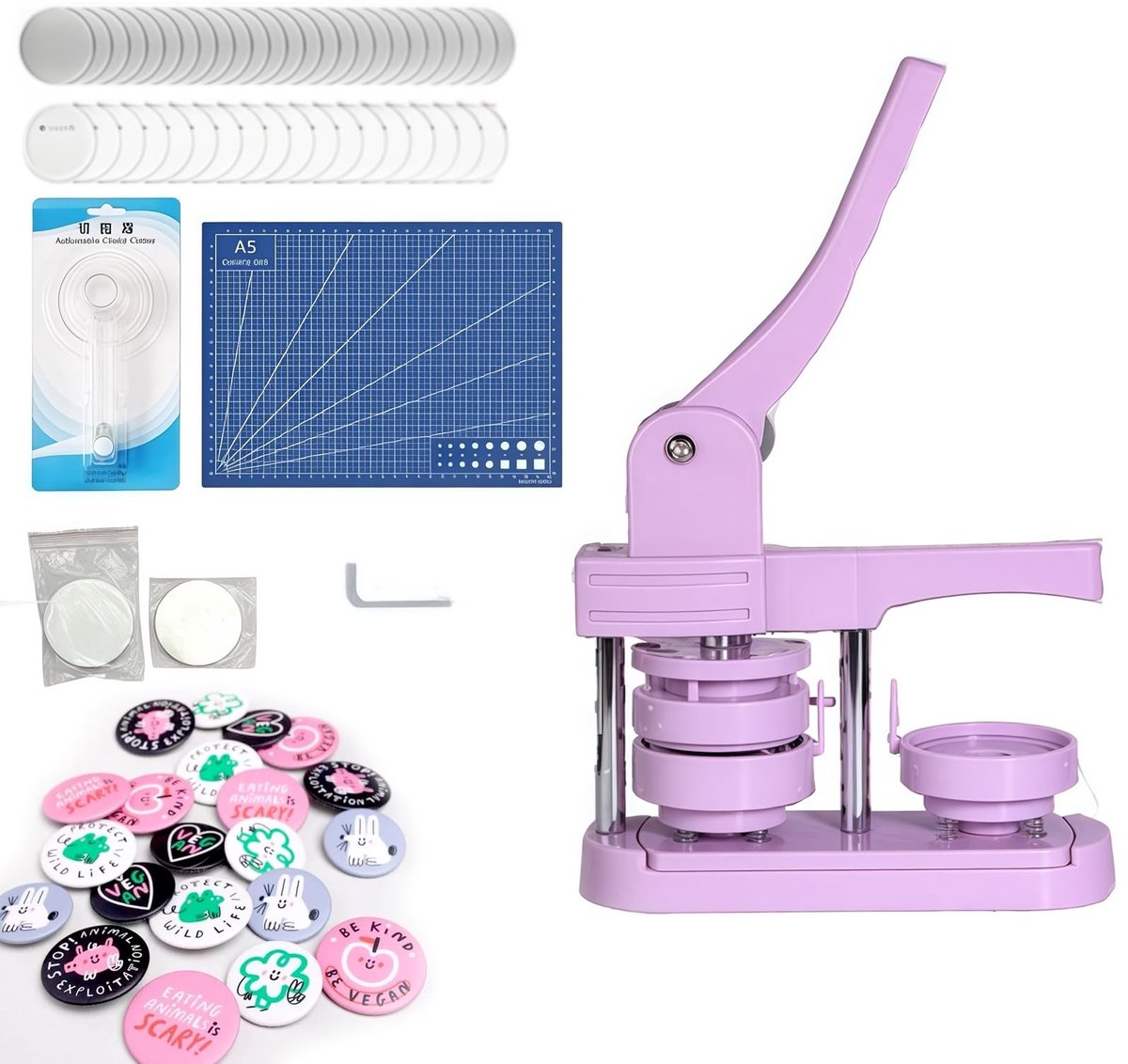 Dailygoods - Buttonmachine 58 mm met 100 accessoires voor badges maken