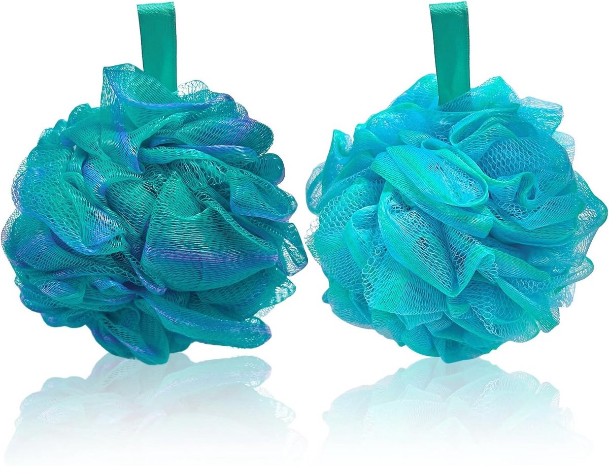 Grote Douche Puff Set van 2, Zachte Mesh Bad Spons voor Milde Exfoliatie en Lichaamsreiniging voor Dames en Heren