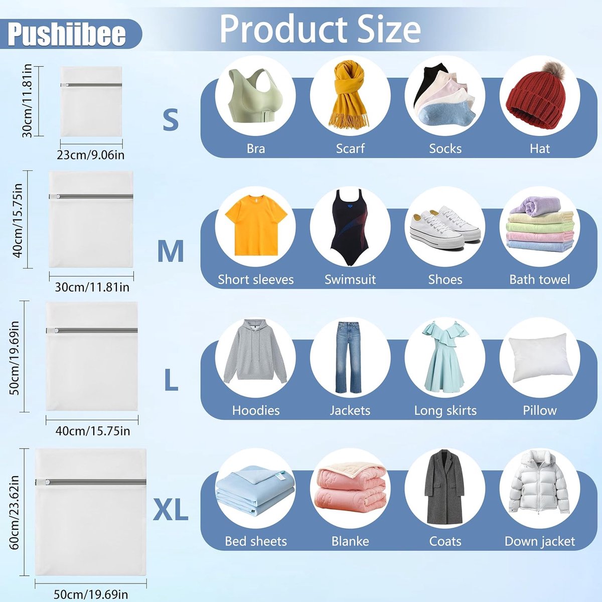 Waszakken voor Wasmachine - Polyester - 6 Stuks - 4 Maten - Voor Kleding en Ondergoed