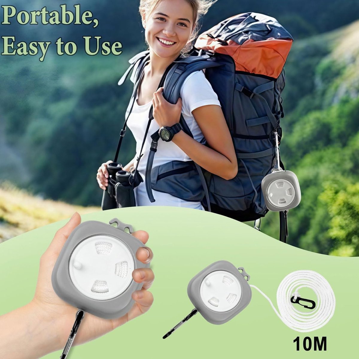 Uittrekbare Campingwaslijn - 10 Meter - Compact en Lichtgewicht - Windbestendig - Voor Outdoor en Reizen