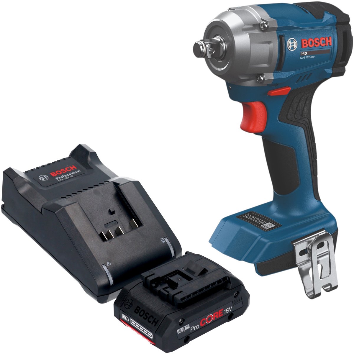 Bosch GDS 18V-350 Professional accu-slagschroevendraaier 18 V 350 Nm 1/2" borstelloos + 1x ProCORE-accu 4,0 Ah + oplader