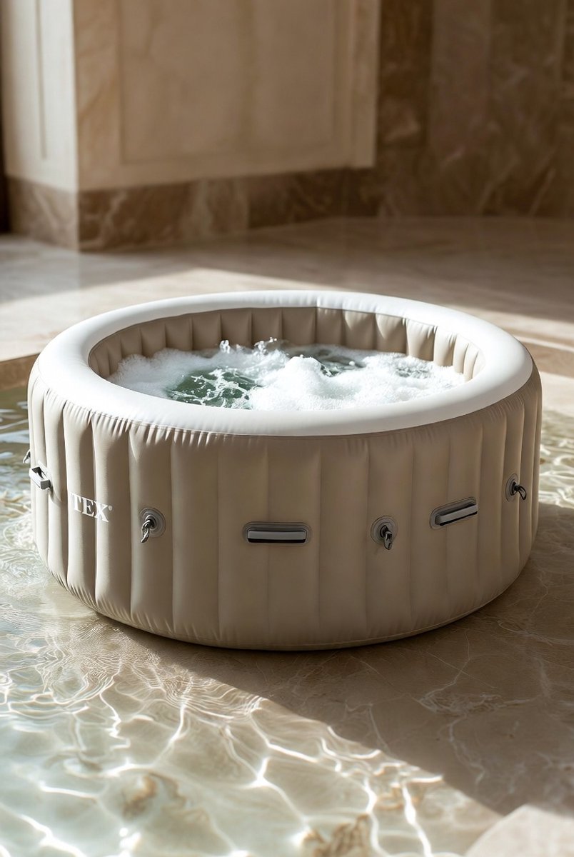 Green Round Bubble SPA – Opblaasbare Jacuzzi voor 4 Personen Ø196x71 cm – Luxe Whirlpool met 120 Luchtjets – Olijfgroen Design – Medahomestore