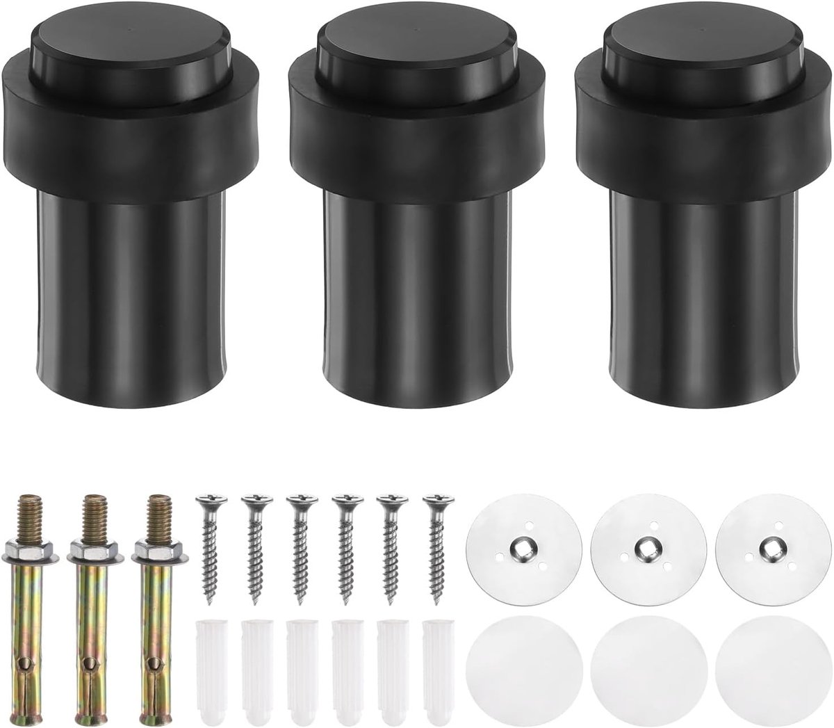 KZQ 3 stuks Cilindrische deurstop – RVS muurbeschermer – Deurbuffer – Inclusief schroeven – Geschikt voor montage bij de deur, in slaapkamers en op kantoren – 6 x 4 x 4 cm – Zwart