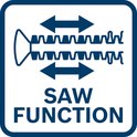 Logo met twee getande lijnen en pijlen die naar elkaar wijzen, tekst 'SAW FUNCTION'.